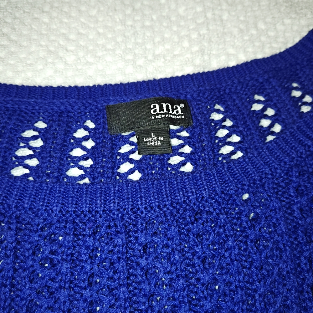 Ana Women's Knitted Blouse Long Sleeve Size Large In Dark Purple Blue,kitted top - Picture 3 of 3